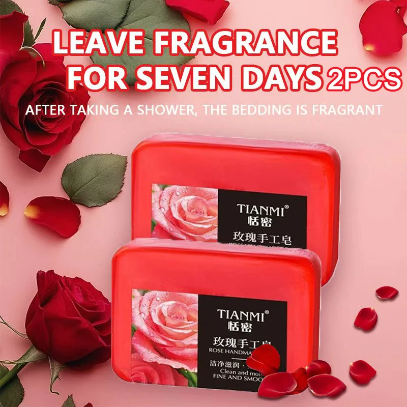 2PCS Rose-Flavored Handmade Essence Soap, Bath and Makeup Removal Handmade Soap, Hydrating and Moisturizing Cleanser