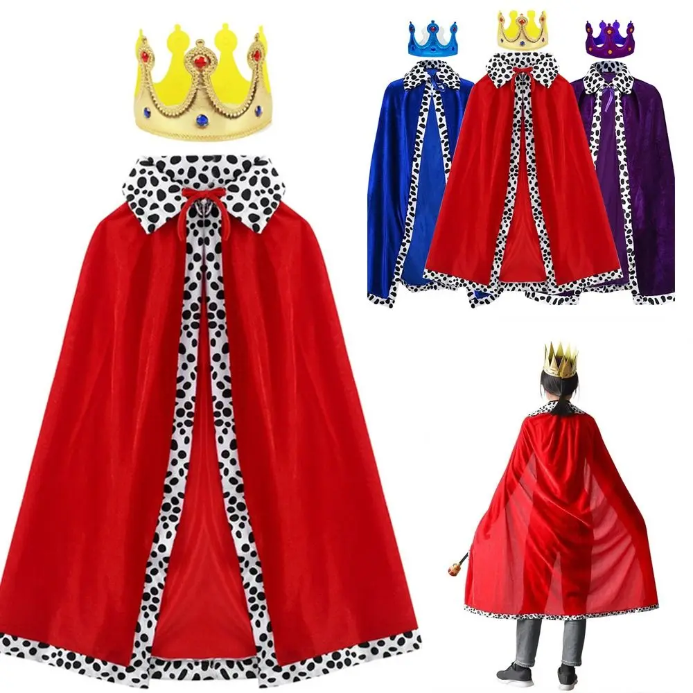 

80/90/130/150cm Halloween King Cloak Red Velvet Party Cosplay Costume Boys Royal Prince Cape Dress Up Spotted White