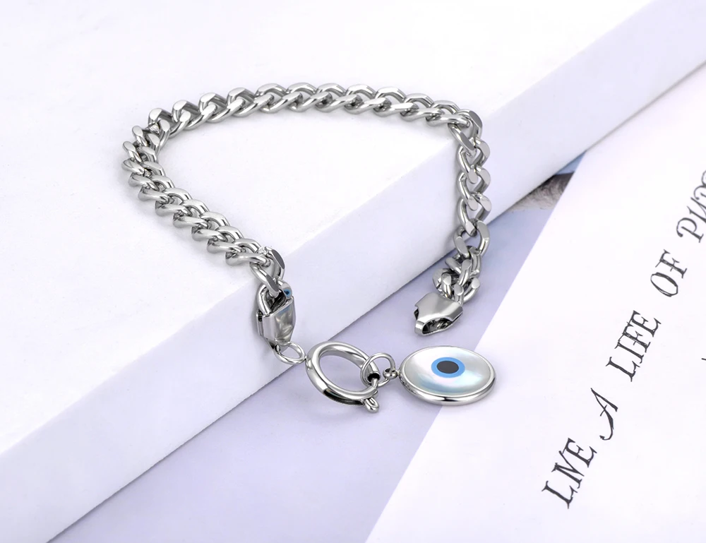 Lokaer Hiphop/Rock 18K Gold Plated Stainless Steel Turkish Eyes Charm Bracelet For Women Bohemia Chain Party Bracelet B21168