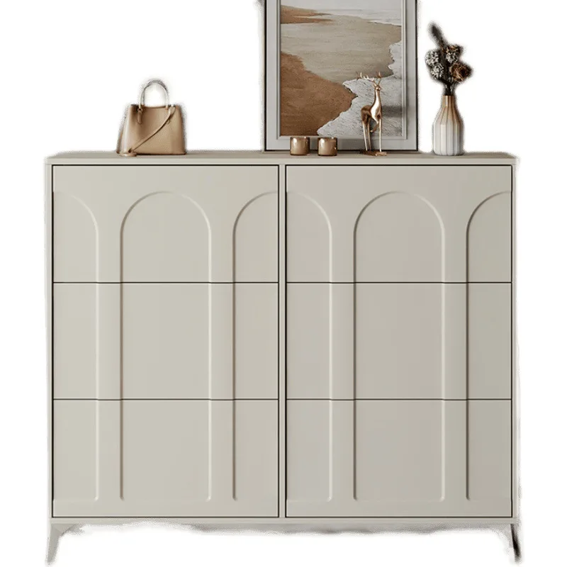 Cream wind ultra-thin shoe cabinet, integrated small apartment at the entrance of the household, new storage shoe rack in 2022