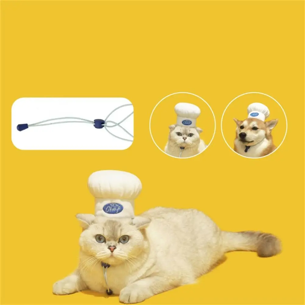 Soft Adjustable Cat Chef Hat Drawstring Easy To Wear Pet Head Cover Lightweight Comfortable Pet Cosplay Headwear Party