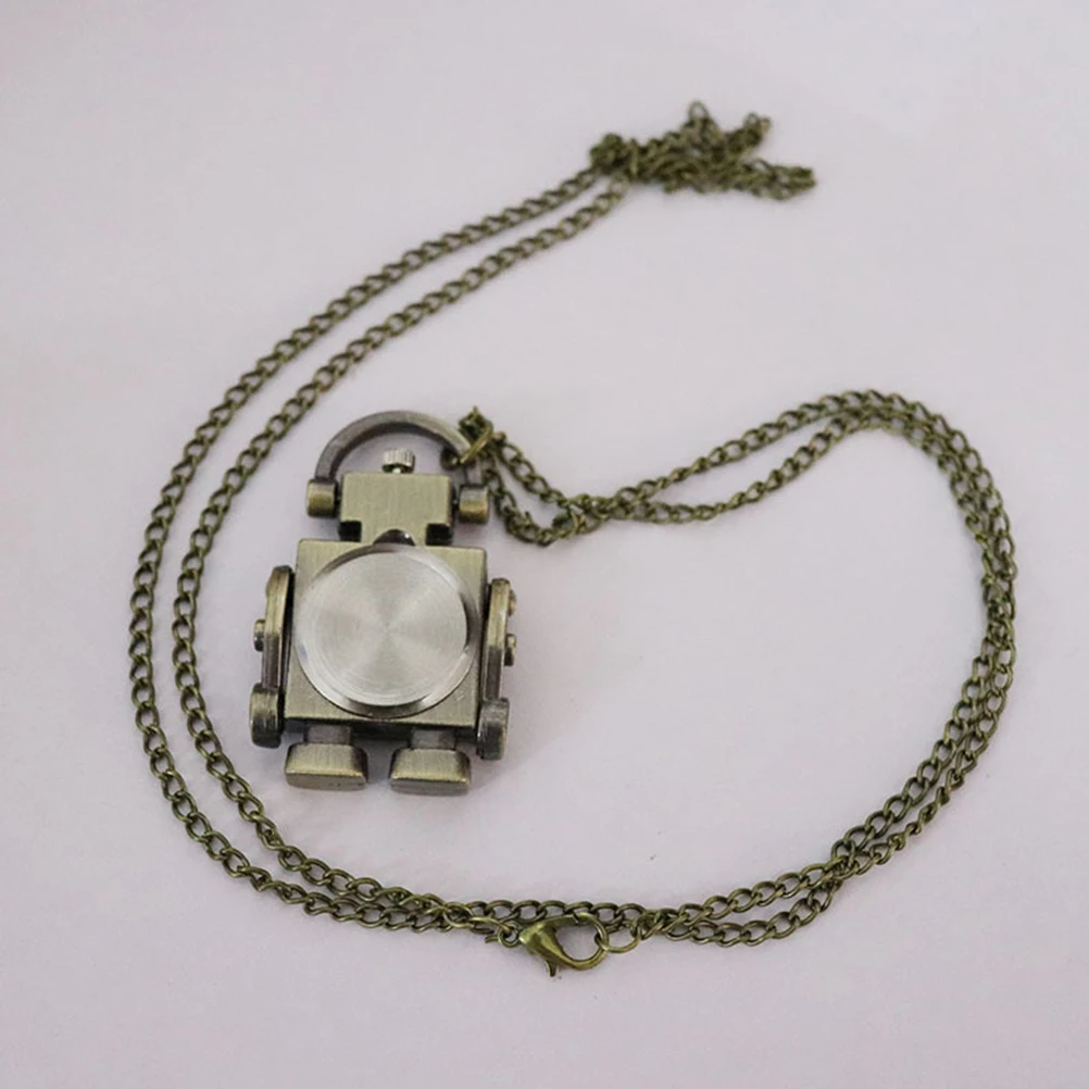 Retro Robot Zegarek Kieszonkowy Naszyjnik Vintage Metalowy Design Długi Łańcuszek Zegarki Męskie Przenośny Lekki Pomysł na Prezent Zegarek Kieszonkowy