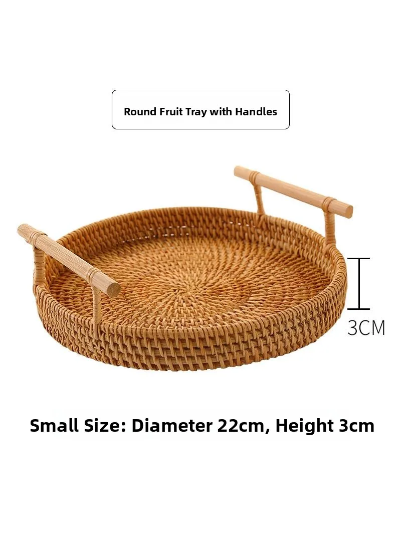 Cesta de Frutas Tejida de Ratán, Cesta para Pan y Bollos Estilo Japonés, Cesta de Almacenamiento para Sala de Estar, Bandeja Tejida de Bambú