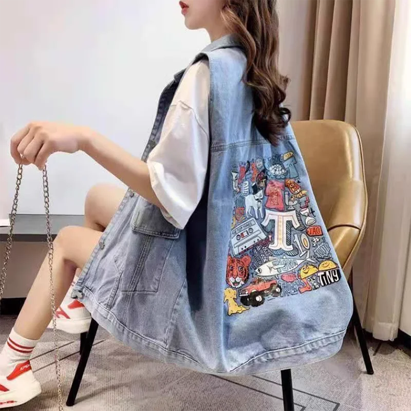 Denim Waistcoat Vest Women Outwear New Spring Summer Thin Loose Versatile Design Sense Tank Sleeveless Cardigan Vest Jacket Tops