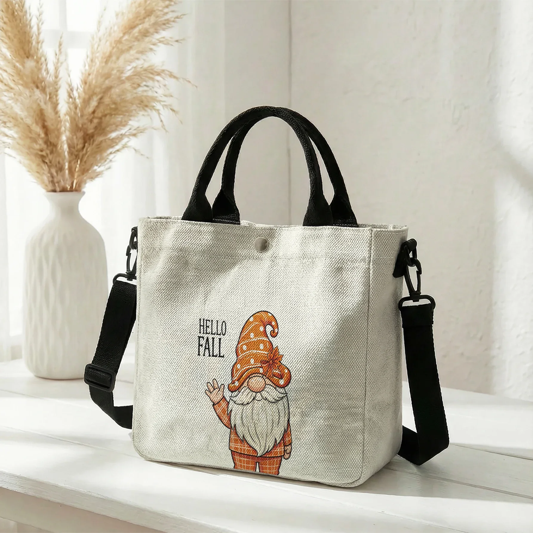 Autumn Gnome Hello Fall Print Tote Bag Large Capacity Shoulder Bag For Shopping Travel Daily Use