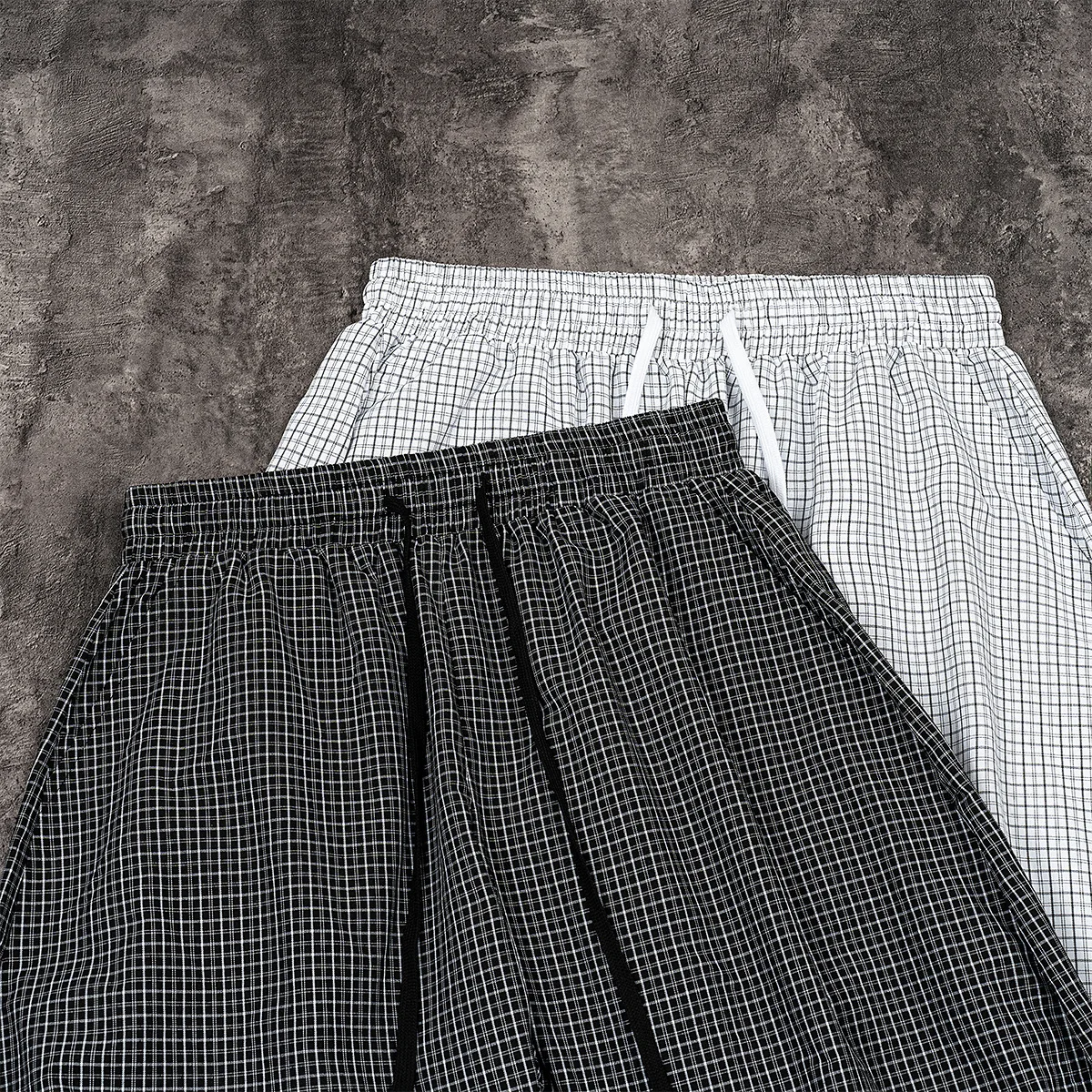 Plaid Seam Splicing Pleating Plaid Man Fashionable Comfortable Cool Personality Korean Loose Casual Drawstring Thin Style