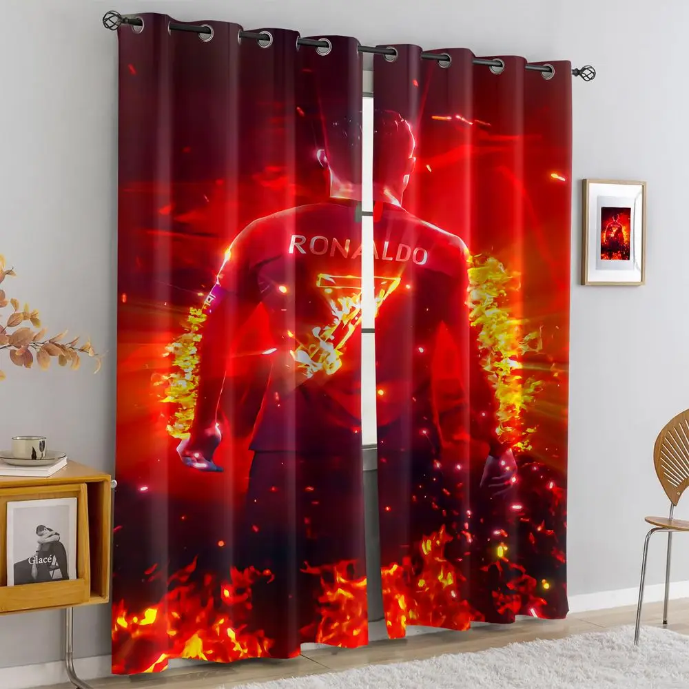 Cristiano Ronaldo Fußball-Themen-Vorhänge, Flaming 7 Logo, Verdunkelungsvorhänge, dynamische Sport-Print-Vorhänge für Schlafzimmer-Dekoration