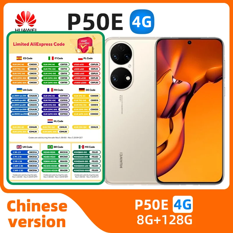 

HUAWEI P50E 4g Smartphone Snapdragon 778g 4g 6.5inch 90HZ Screen 50MP Camera 4100mAh 66w Charge HarmonyOS Original Used Phone