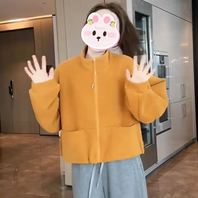 

Корейская женская утепленная куртка на молнии с воротником-стойкой, осенне-зимняя, новая, повседневная, свободного кроя, для создания стройного силуэта