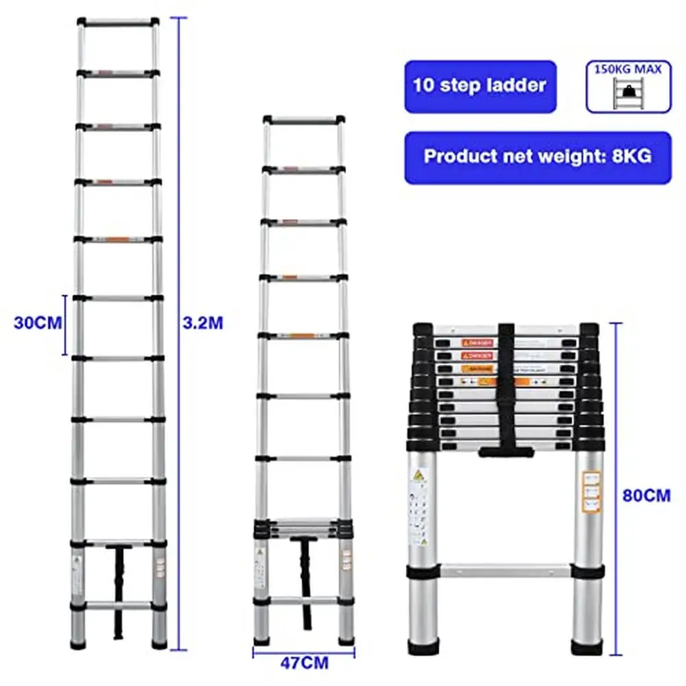 Aluminum Telescoping Ladder Safety Lock 12.5 FT Extension 330lbs Capacity Attic Camping Gift DIY Portable Non-Slip Foldable