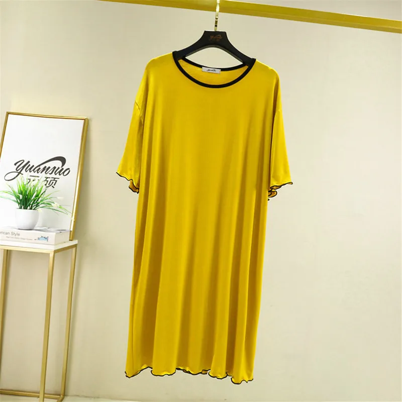 Korean Version Summer Nightgowns Women Thin Casual Home Clothes Short Sleeve Solid Color Loose Sleepy Dress Female Nightshirt