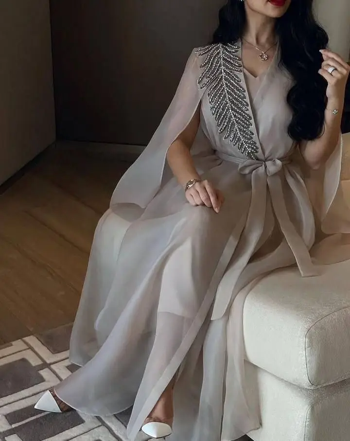 Tündérmese Fehérítőszer Sifon Választékos Estély dresses számára Nők 2023 Nyakdísz estélyi ruhát v-neck Női estélyi dresses stv dresses