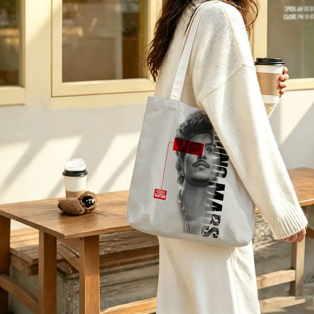 Sac écologique en coton et jute imprimé Singer B-Bruno Mars The Romantic, sac réutilisable pliable, sac en tissu réutilisable
