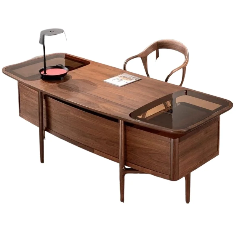 Nordic computer desk, black walnut solid wood desk drawer