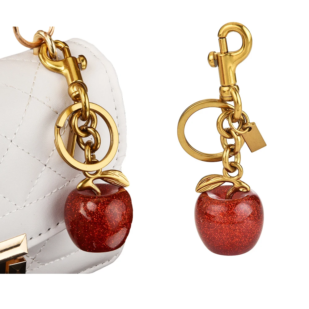 Llavero con colgante de cereza para bolso de mujer, accesorios de bolso de manzana de cereza de cristal exquisito, regalos de llavero de alta calidad