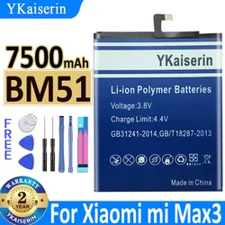 YKaiserin Battery BM51 BM 51 7500mAh For Xiaomi Mi Max3 Max 3 Mobile Phone Bateria + Free Tools
