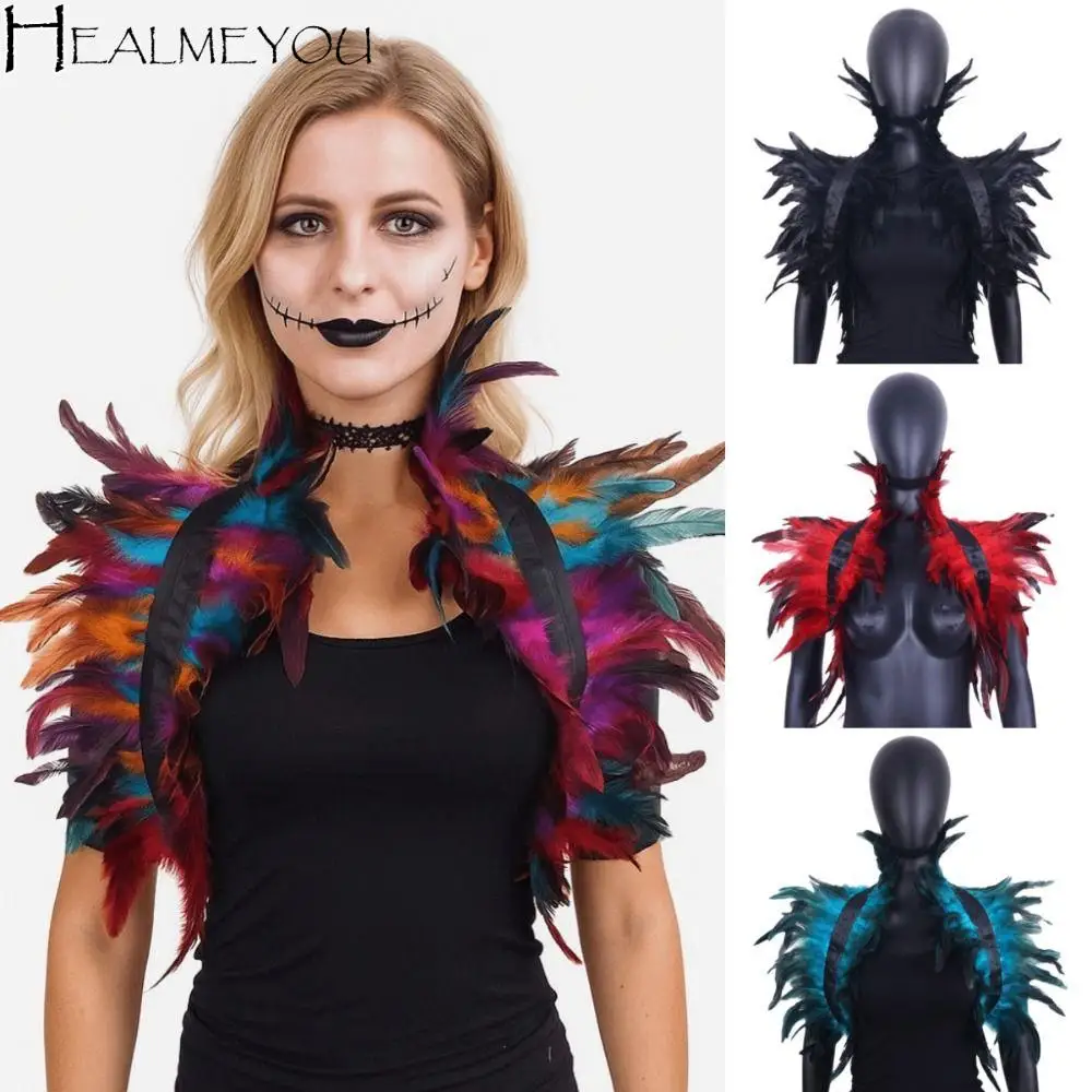 

Роскошная шаль с перьями в стиле панк, Хэллоуин, регулируемая шаль с перьями, ретро-готическая шаль на плечо, искусственный воротник, сценическое шоу