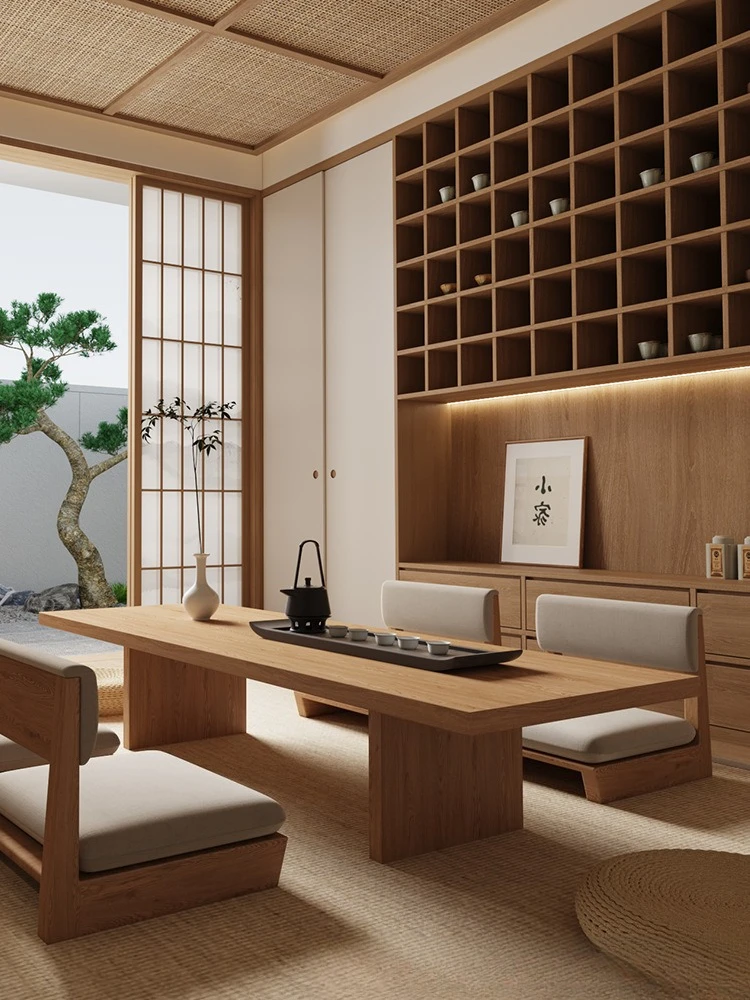 Log tea table Zen simple low table sitting small coffee table all solid wood tea  and chair combination