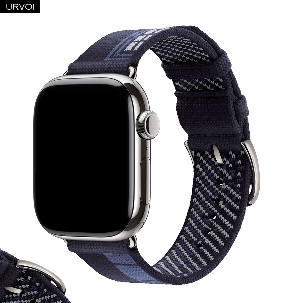 URVOI Faubourg Party Single Tour Band for Apple Watch Series 11 10 9 8 7 SE 3 Bleu Nuit durable jacquard knit strap for iWatch