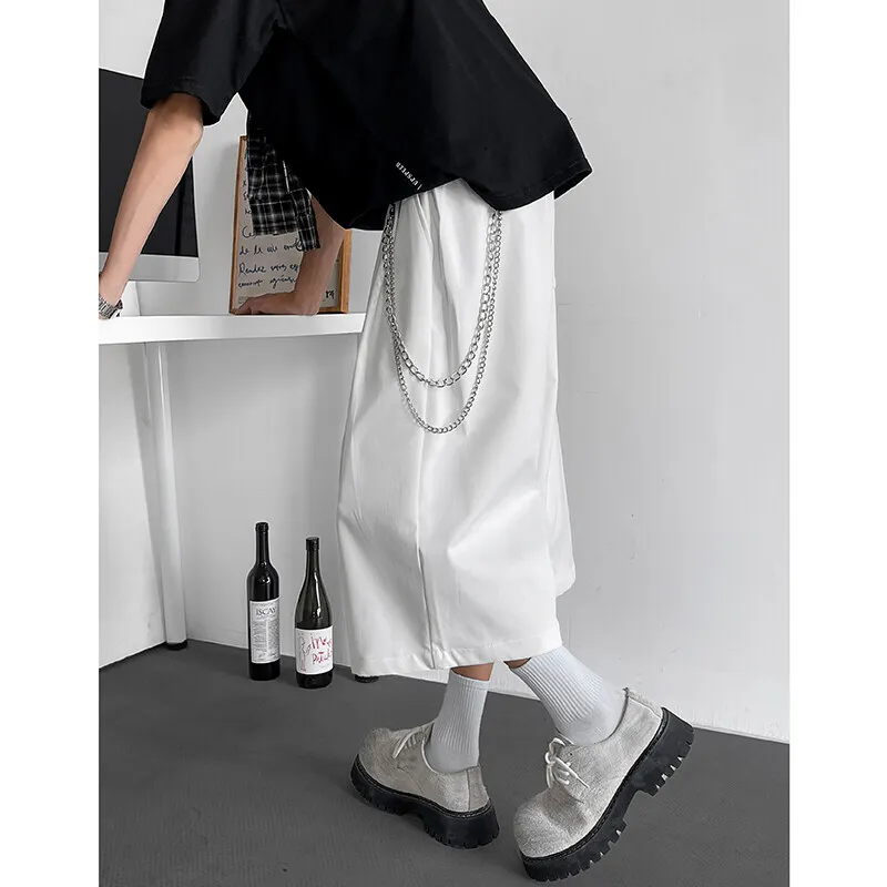 Summer Black Casual Pants Men Oversized Fashion Black Wide Leg Pants Mens Streetwear Korean Loose White Cropped Trousers Man