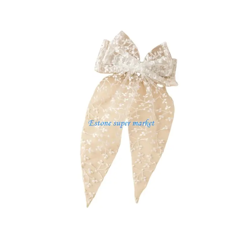 

090B Elegant Lace Bows Hair Clip with Soft Tulle Ribbon for Baby Girls Special Occasion Infant Hair Accessories 0 to 2 Years