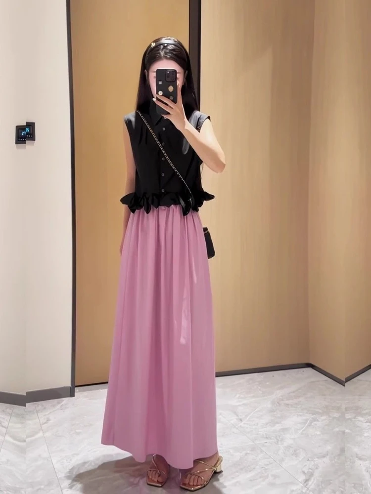 

Elegant Women’s Summer Two Piece Set Sleeveless Blouse Long Skirt Chic Outfit for Daily Wear​