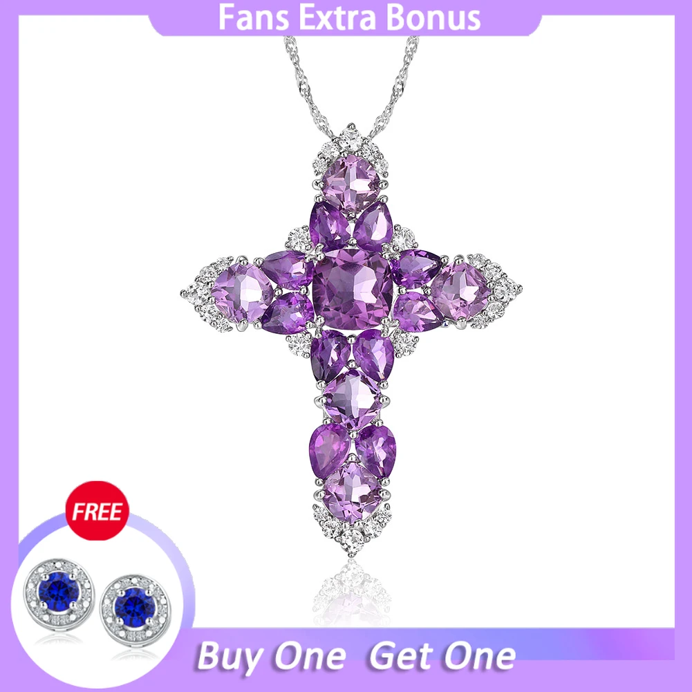 

GZ ZONGFA 100% 925 Sterling Silve Necklace For Women Nature Amethyst Crystal Cross Pendant Rhodium Plated Fine Jewelry