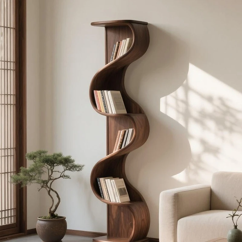 

North American black walnut bookshelf new solid wood shelf living room creative special-shaped ornament