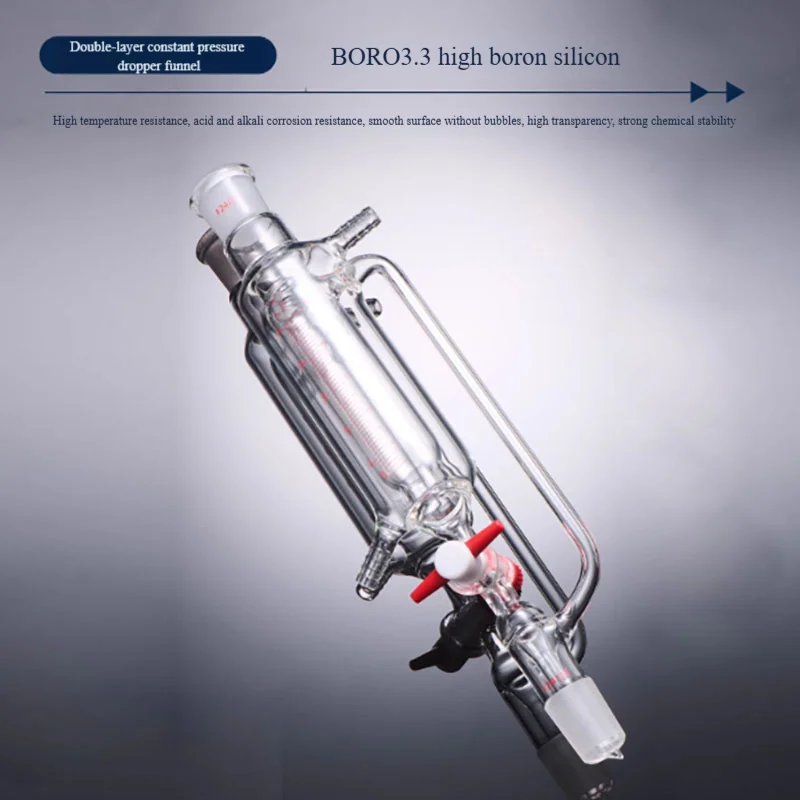 Double-layer PTFE constant pressure funnel jacketed dropping funnel with scale PTFE valve acid and alkali resistant
