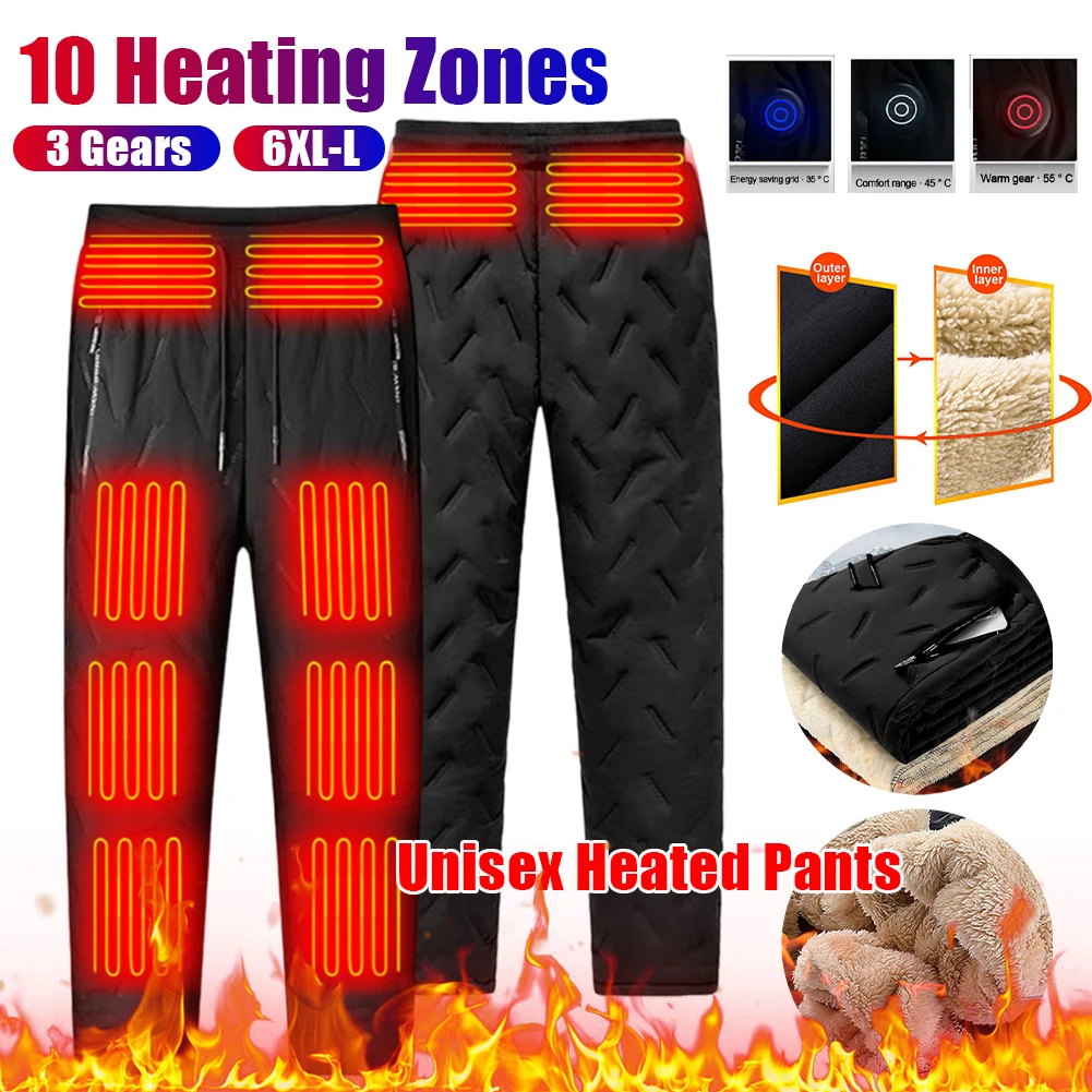 

Unisex Heated Thermal Pants 10 Heating Zones Electric Heated Trousers 3 Temperature Modes Waterproof Winter Outdoor Warmer Cloth