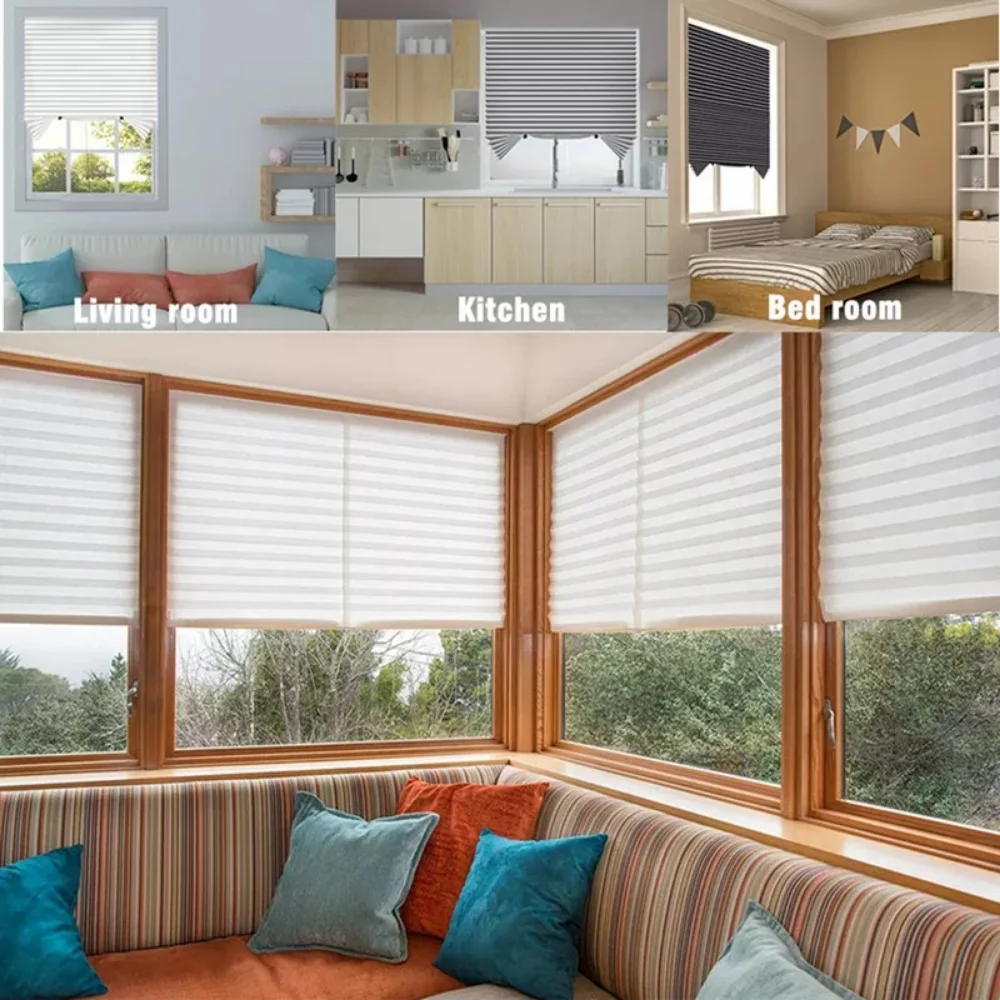 Self-Adhesive Blackout Pleated Paper Folding Non-Woven Light Filtering Blind Curtains For Kitchen Bathroom Office Balcony Shades