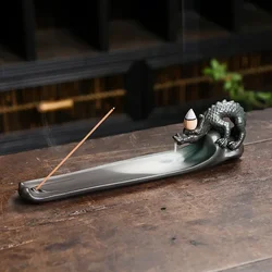 1pc Ceramic Handicrafts Lucky Feng Shui Dragon Backflow Incense Burner Incense Stick Holder Censer Home Ornament Office Decor