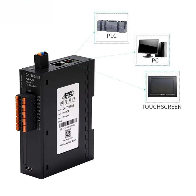 8DIDO Modbus TCP Remote IO Module Ethernet for PLC Automation CE RoHS DIN Rail Mount Input/Output IP20 3-Year Warranty