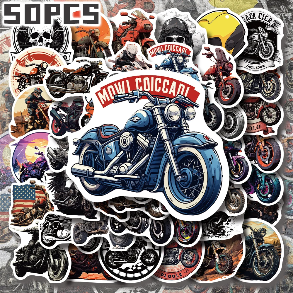 50pcs cool motorcycle themed non-repeating stickers for holiday gift party decors Back to school Class reward Birthday gift