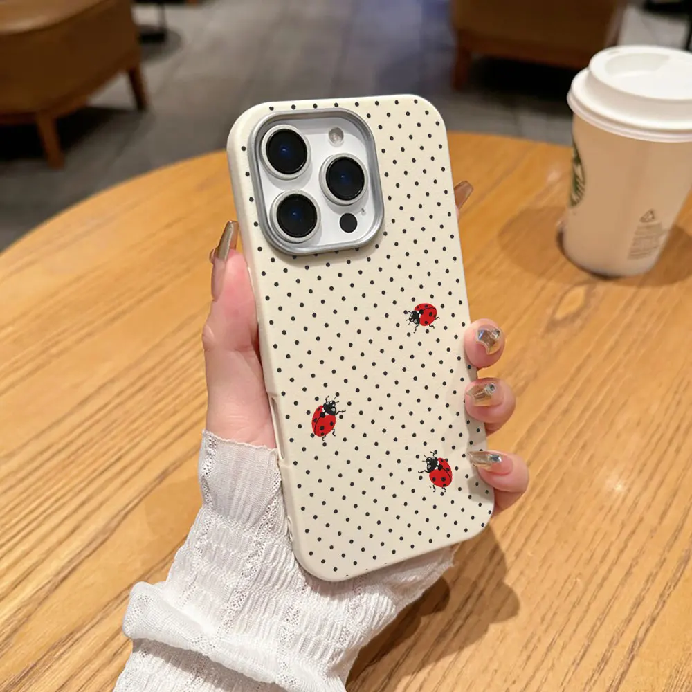 Cute Seven-spot Ladybug Leather Phone Case For Samsung Galaxy S26 S25 Ultra S24 S23 FE S22Plus S21 A34 A35 A36 A54 A55 A56 Cover