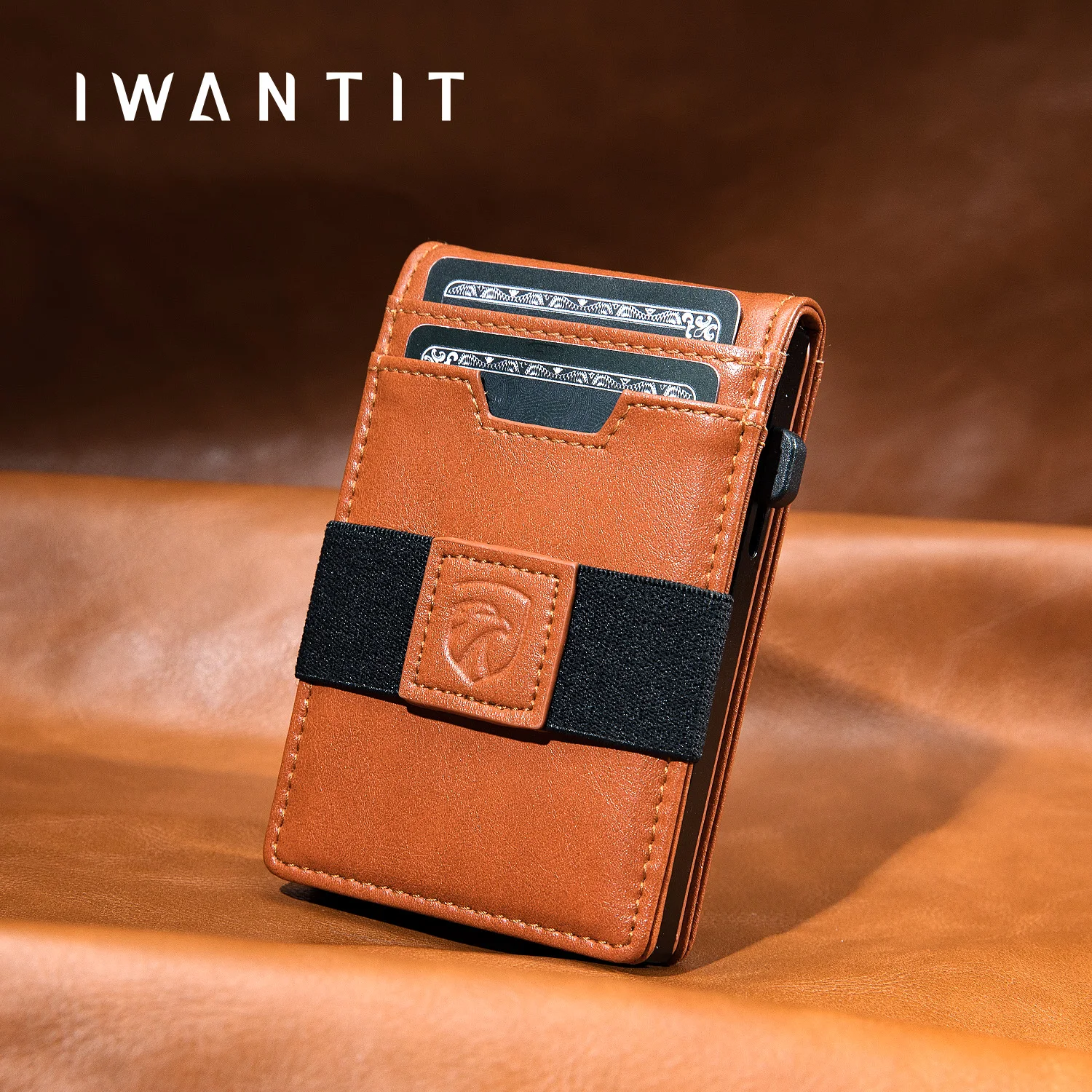 IWANTIT Leather Card Wallet Flip Leather Card Holder Five static card slots+elastic card slots (hold up to 6 cards) Unisex