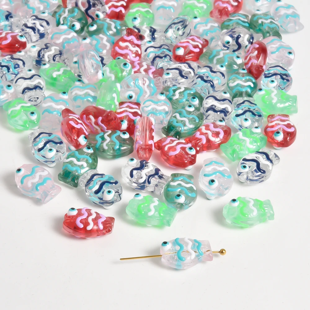 

10/20/30pcs Hand Drawn Glass Fish Spacer Beads Cute Animal Patterns Diy Jewelry Necklace Earrings Keychain Accessories Materials