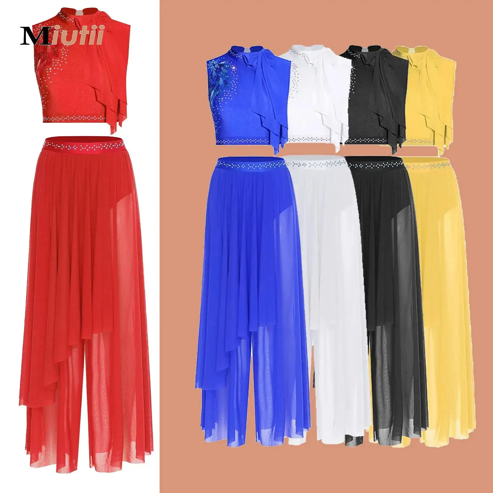 

Dance Suit Women Embroidery Classical Modern Contemporary Lyrical Dance Practice Mesh Tops Pants Suit Ballet Performance Wear