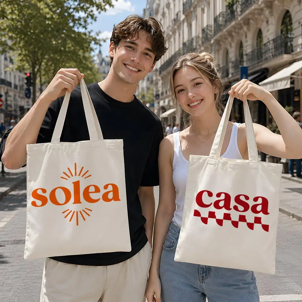 Design Minimal Clean Simple Letters Storage Bags Reusable Canvas Tote Suitable for School Class Commuting Shopping as Gifts