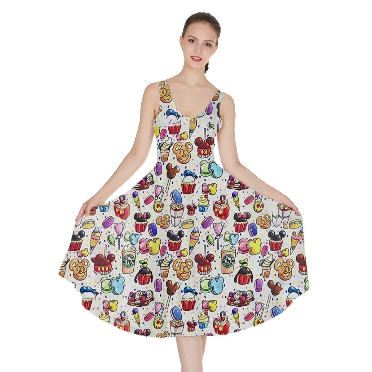 Disney Mickey Sexy Dress Y2k Women Summer Fashion Sleeveless Sundress Casual Beach Dress Party Clothes Stitch Minnie Dress