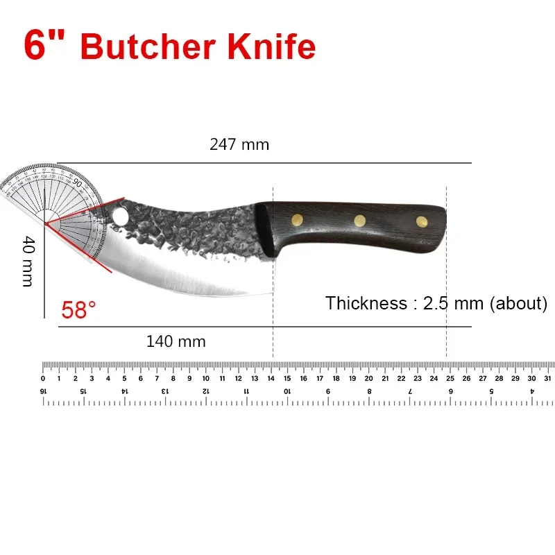 Kitchen Knives Wood Handle Hand Forge Boning Knife Chef Cleaver Meat Utility Knife BBQ Slicing Steak Fish Fruit Butcher Knife