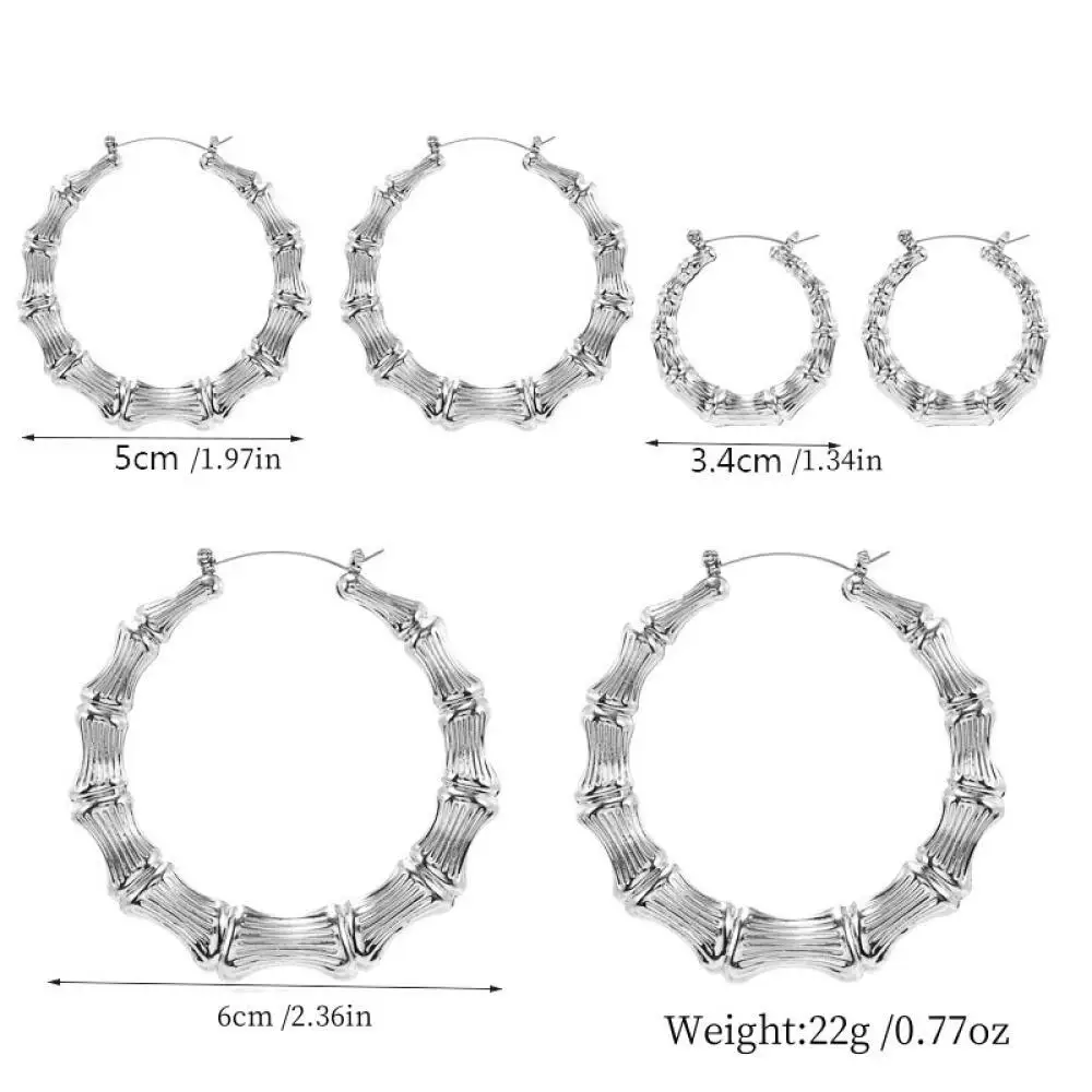 3 Pairs Gold & Silver Plated Bamboo Hoop Earrings, Chunky Circle Earring Set view 6