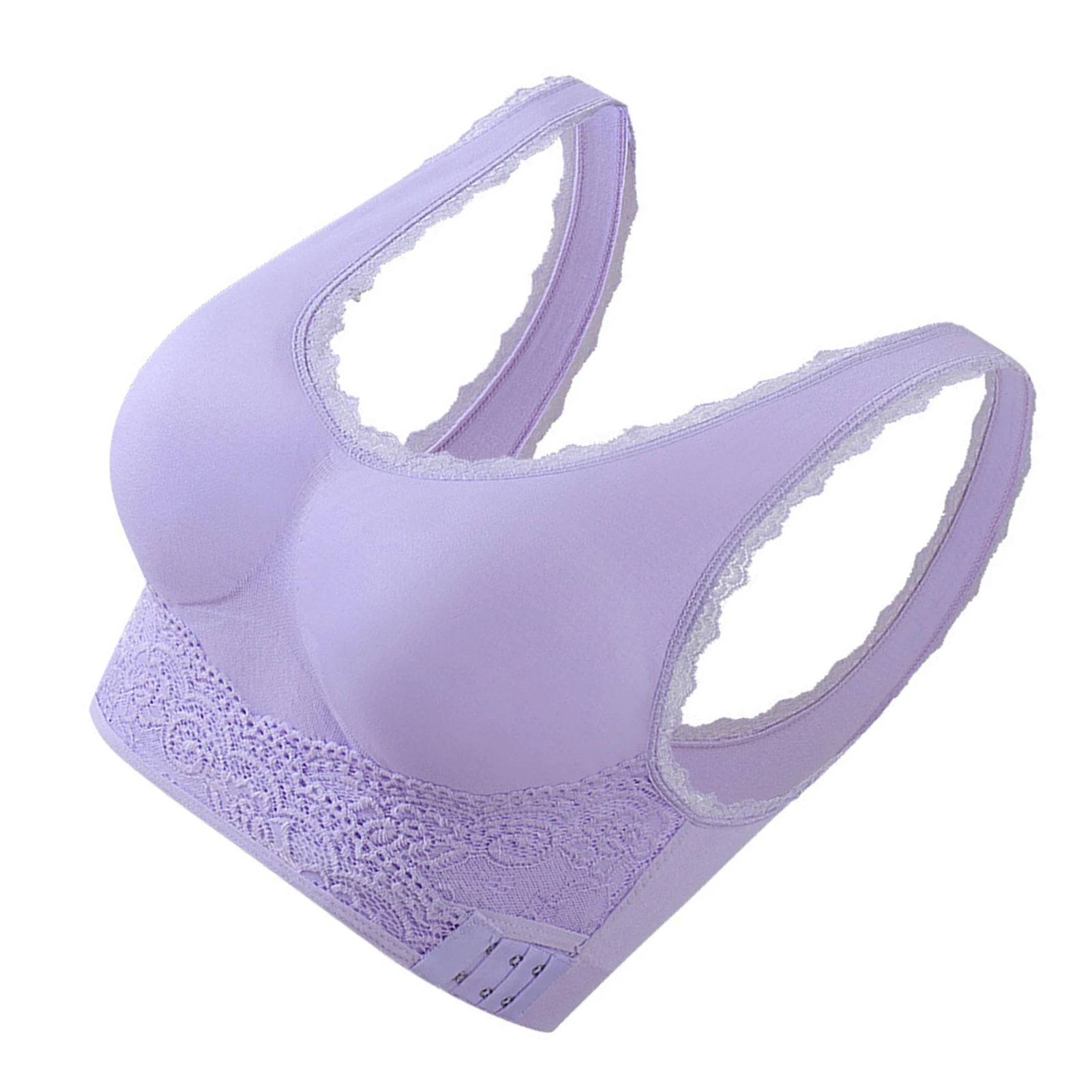 Women Ringless Gathered Bra with Lace Edge with Wide Shoulder Strap One-Piece Bra for Workout Yoga Gym Running