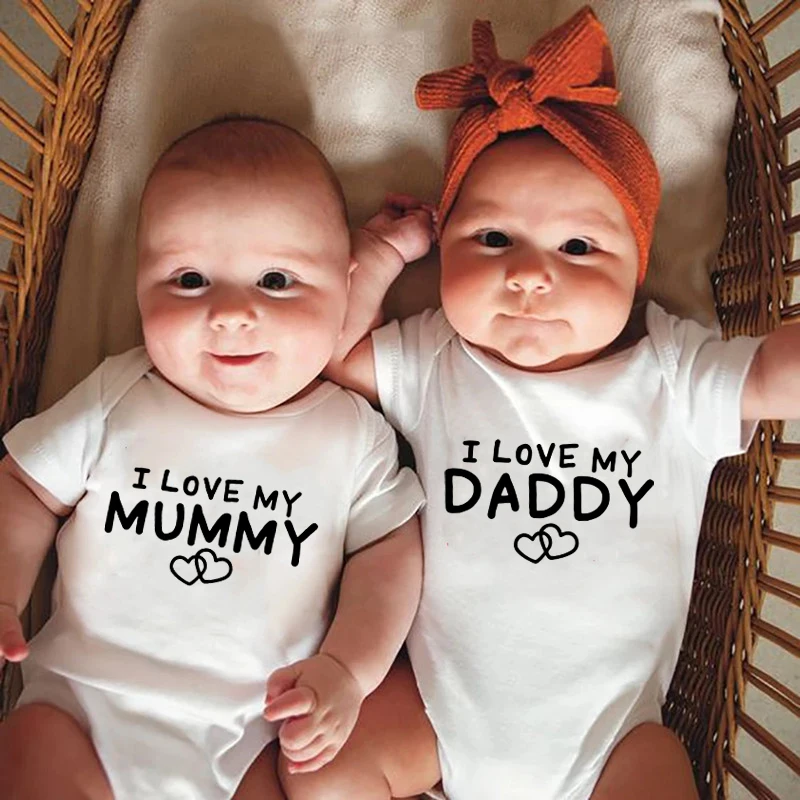 I Love My Daddy/Mummy Baby Romper Funny Twins Newborn Summer Bodysuit Baby Short Sleeve Jumpsuit Cute Infant Outfit