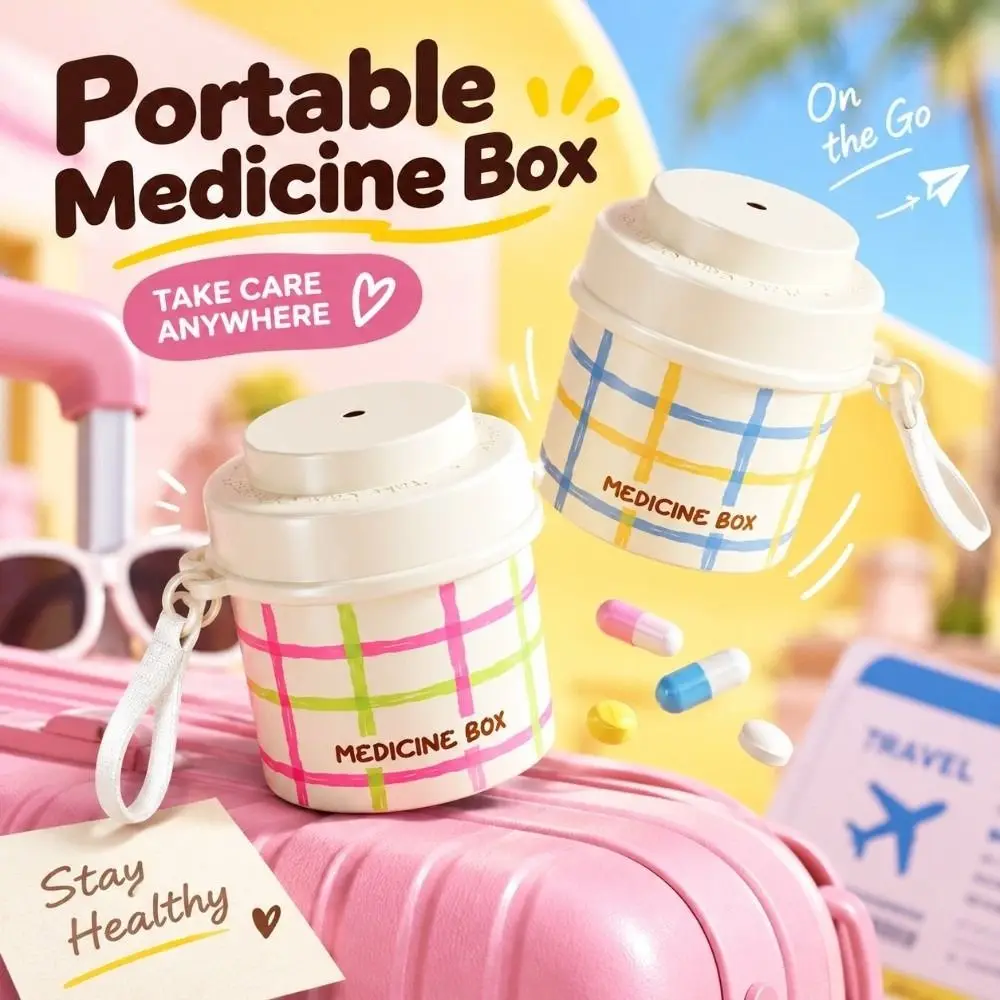 Moisture Resistant Pill Box ABS 360-Degree Rotating Lid Weekly Pill Organizer Removable Divider Wrist Strap Pill Case