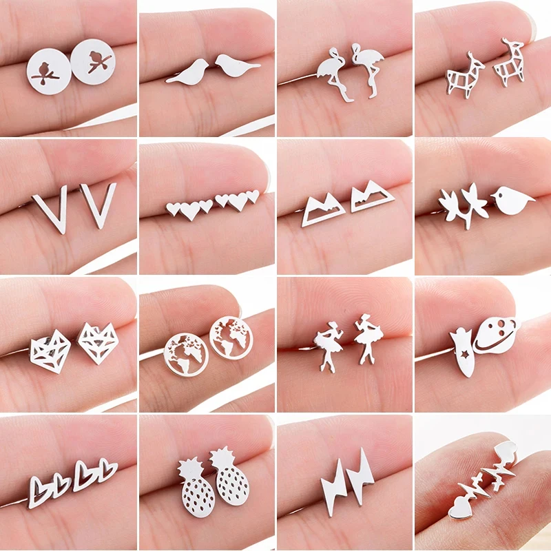 Mini pendientes de tuerca de acero inoxidable a la moda para mujeres y niñas, pendientes de relámpago con cohete de Ballet Punk, joyería diaria, regalo de fiesta coreano