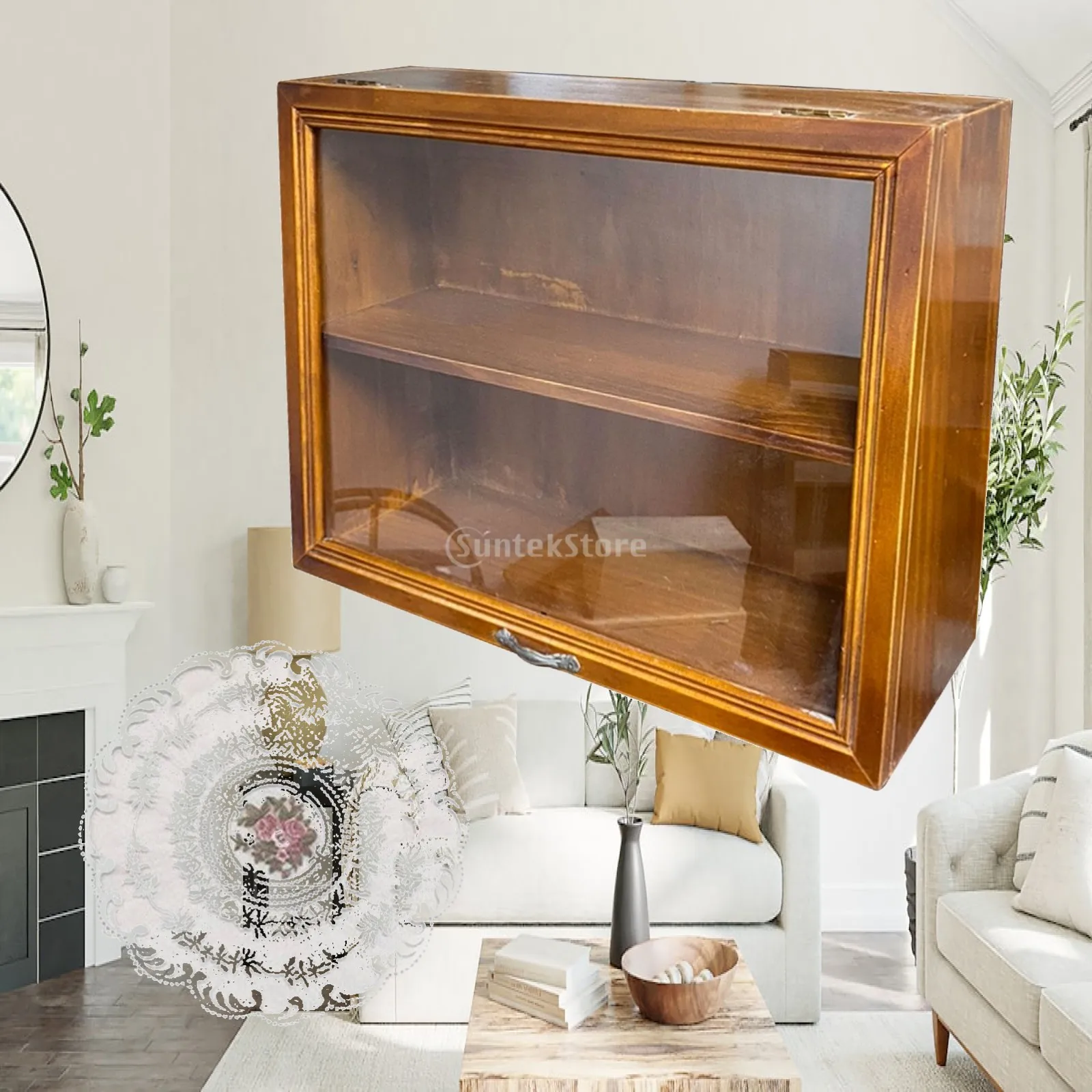 Wood Storage Cabinet Desktop Display Box Dustproof Tea Box Containers Action Figures Display Shelf for Closets Diecast Toys