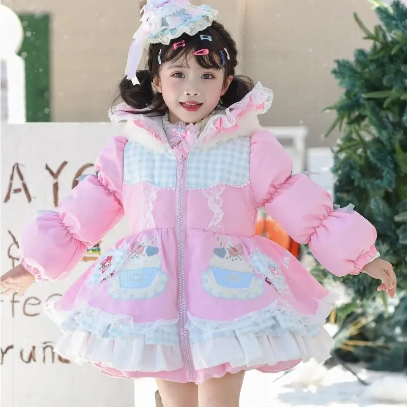 

My Melody Girl Cinnamoroll Kawaii Lolita Cotton Jacket 2025 Winter New Cartoon Anime Children's Cartoon Hooded Thick Warm Coat