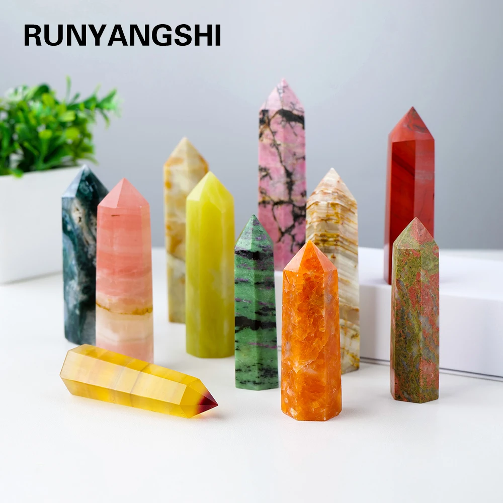 1pc Crystal Tower Point Wand Reiki Healing Stone Rose Quartz Amethyst Energy Ore Mineral Polished Crafts Home Decoration