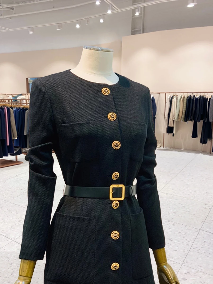 

Ele Bla Dr Spring 2025 Faionable Versatile Long Dr Sli Women's Clothing Polied A-Line Silhouette